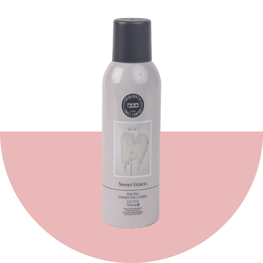Sweet Grace Room Spray on a pink half circle background