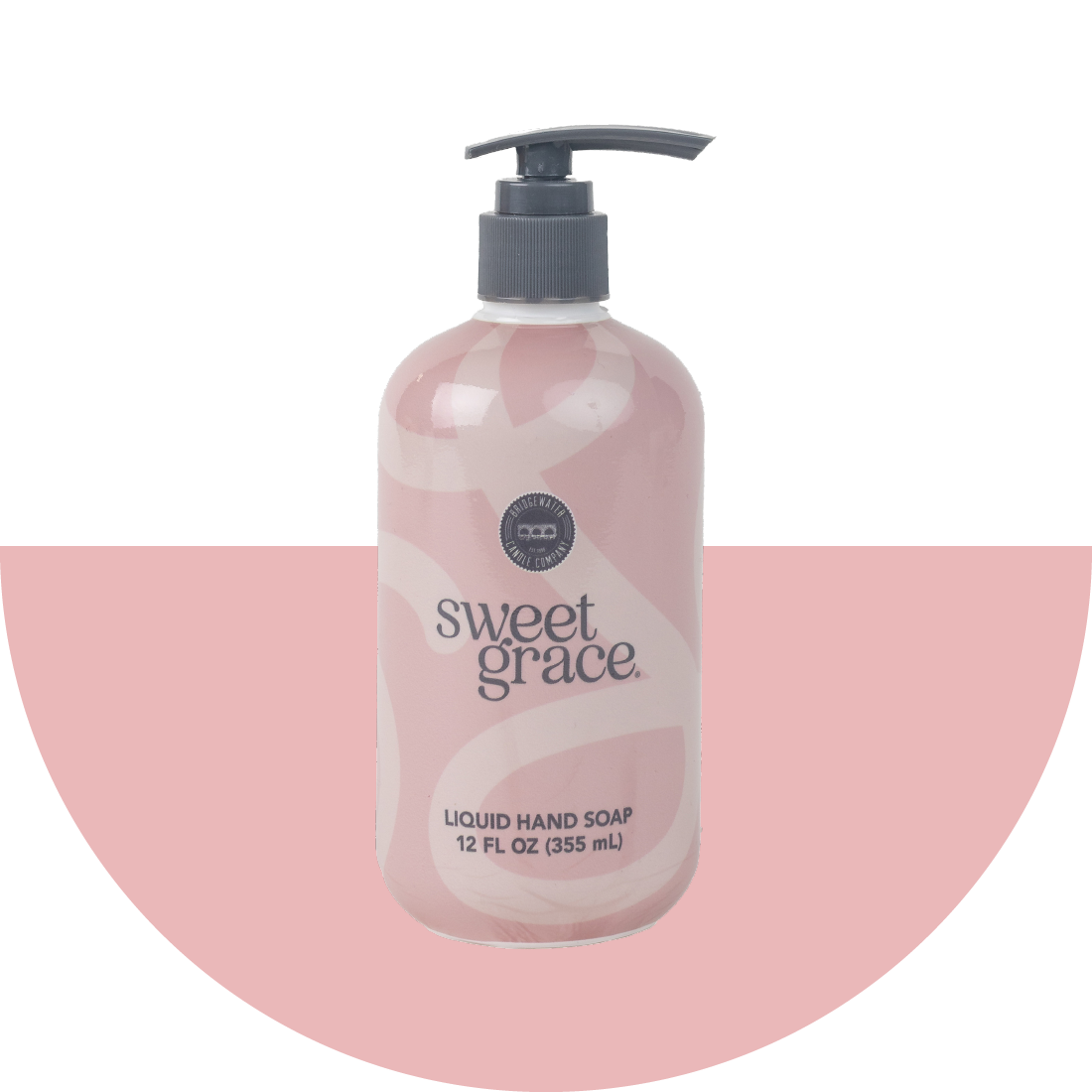 Sweet Grace Liquid Hand Soap on a pink half circle background