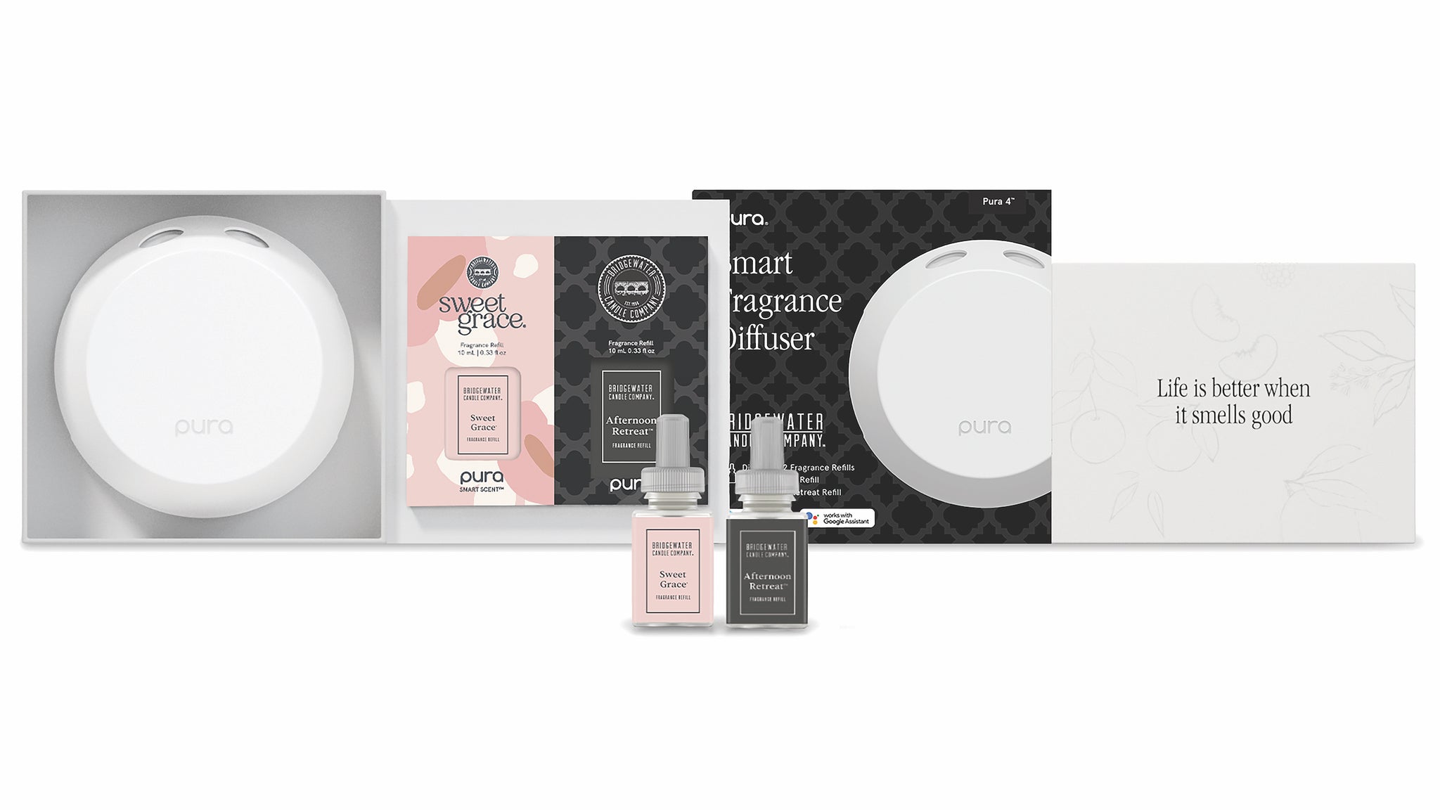 Pura + Bridgewater Smart Home Diffuser Set with Sweet Grace and Afternoon Retreat Pura + Bridgewater Smart Home Diffuser Set with Sweet Grace and Afternoon Retreat