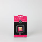 Bridgewater Candle Auto Vent Clip-Let’s Celebrate fragrance air freshener in blister packaging featuring a pink label with text reading Lets Celebrate.