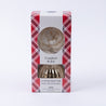 The Bridgewater Candle Company Comfort & Joy Holiday Mercury Flower Diffuser features a red plaid box, white flower top, and gold mercury-finish bottle visible through a clear window.