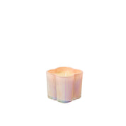 The Sweet Grace Collection Candle #075 by Bridgewater Candle is a pastel iridescent soy-blend candle in a small, flower-shaped vessel with vertical ridges, displayed against a plain white background.