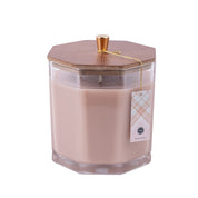 The Bridgewater Candle Company Sweet Grace Large Decorative Candle features a premium soy-blend in a faceted glass jar with a wooden hexagonal lid and gold knob, plaid tag, and the signature Sweet Grace fragrance.