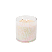 The Bridgewater Candle Company Sweet Grace Collection Candle #058 features a soft pastel, speckled glass jar, three lit wicks, creamy white soy-blend wax, and is known for its best-selling fragrance and elegant design.